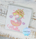 Girl shirt with princess tiara number, Rainbow Ombre Pastel birthday shirt, Third birthday outfit,