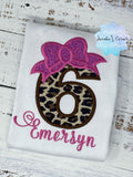 Girl birthday shirt with cheetah print number, 6th birthday shirt, Cheetah print shirt