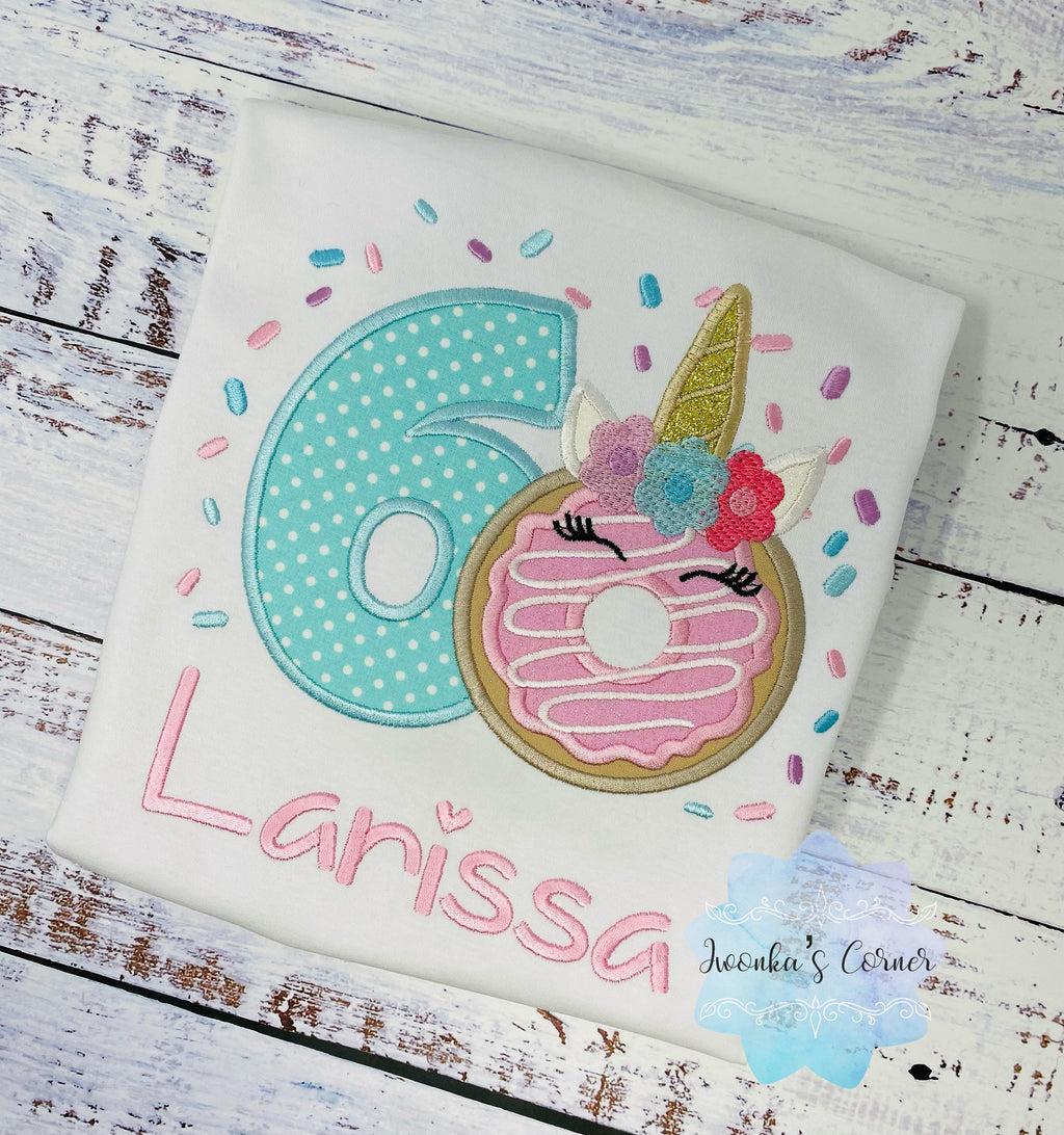 Girl 6th Birthday Unicorn Donut Shirt With Name, 3rd 5th, 6tBirthday Donut Shirt, Birthday Shirt with Donut, Donut Party, Sweet four