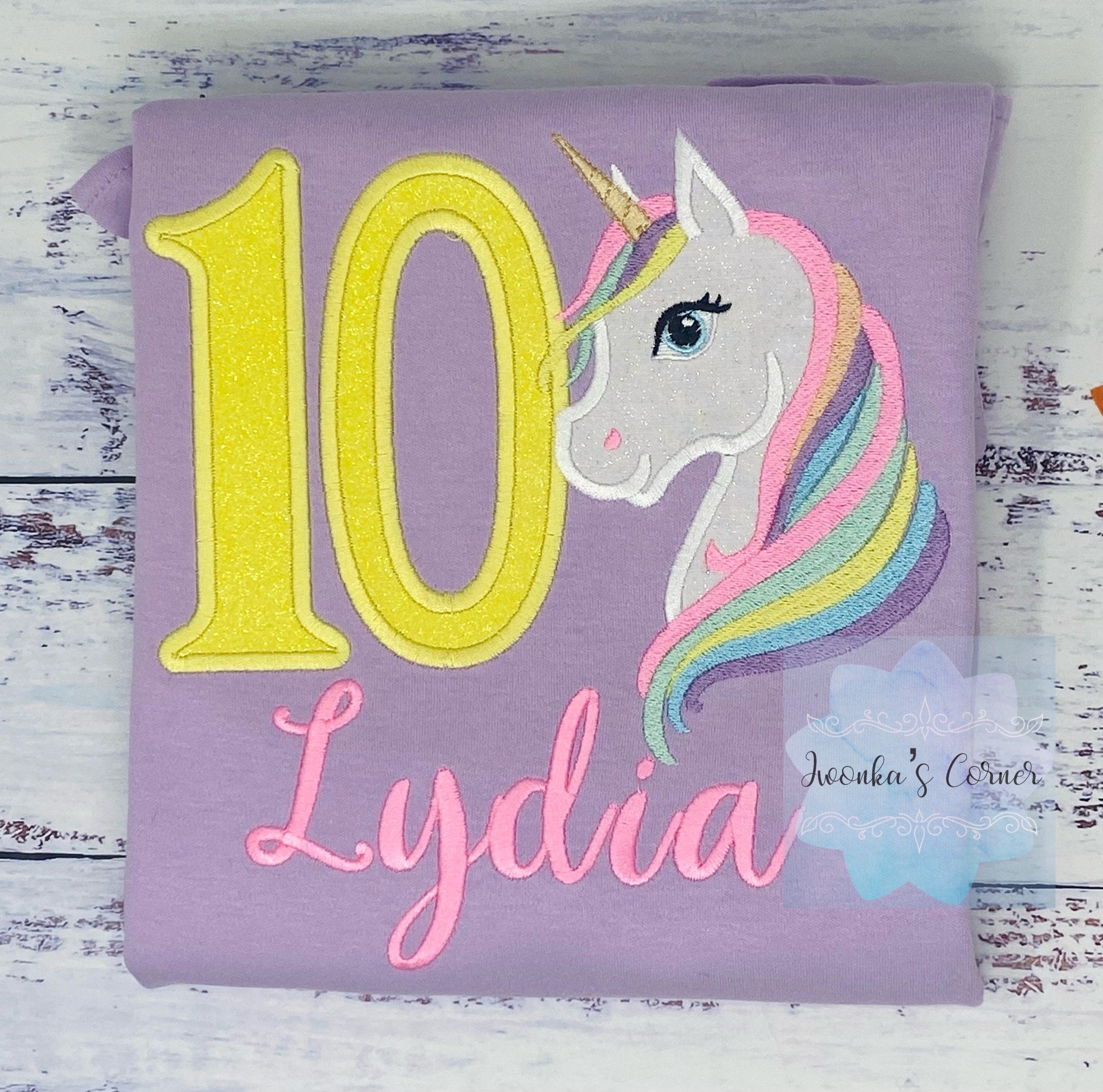 10th Birthday Pastel Unicorn Shirt, Girl Rainbow Pastel Unicorn Birthday, Gold Horn Unicorn birthday, Rainbow Unicorn, Unicorn embroidery
