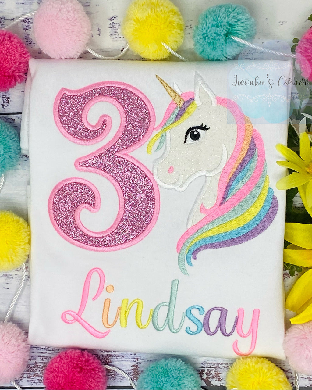 3rd Birthday Pastel Unicorn Shirt, Girl Rainbow Pastel Unicorn Birthday Outfit, Rainbow Unicorn outfit, Unicorn embroidery, Any age