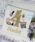 Girl 4th Birthday Shirt with Make up, Salon, Spa Birthday Shirt, Number cosmetics, Lipstick Powder Brush, Make up Birthday Party