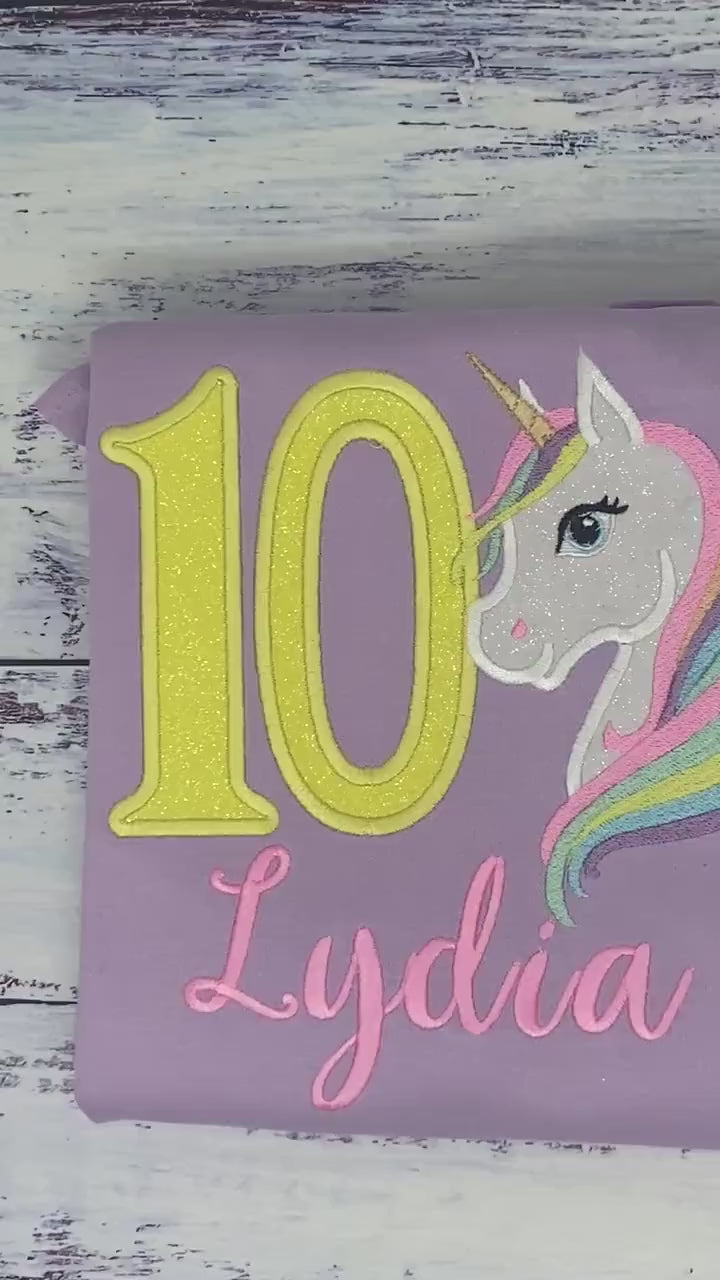 10th Birthday Pastel Unicorn Shirt, Girl Rainbow Pastel Unicorn Birthday, Gold Horn Unicorn birthday, Rainbow Unicorn, Unicorn embroidery